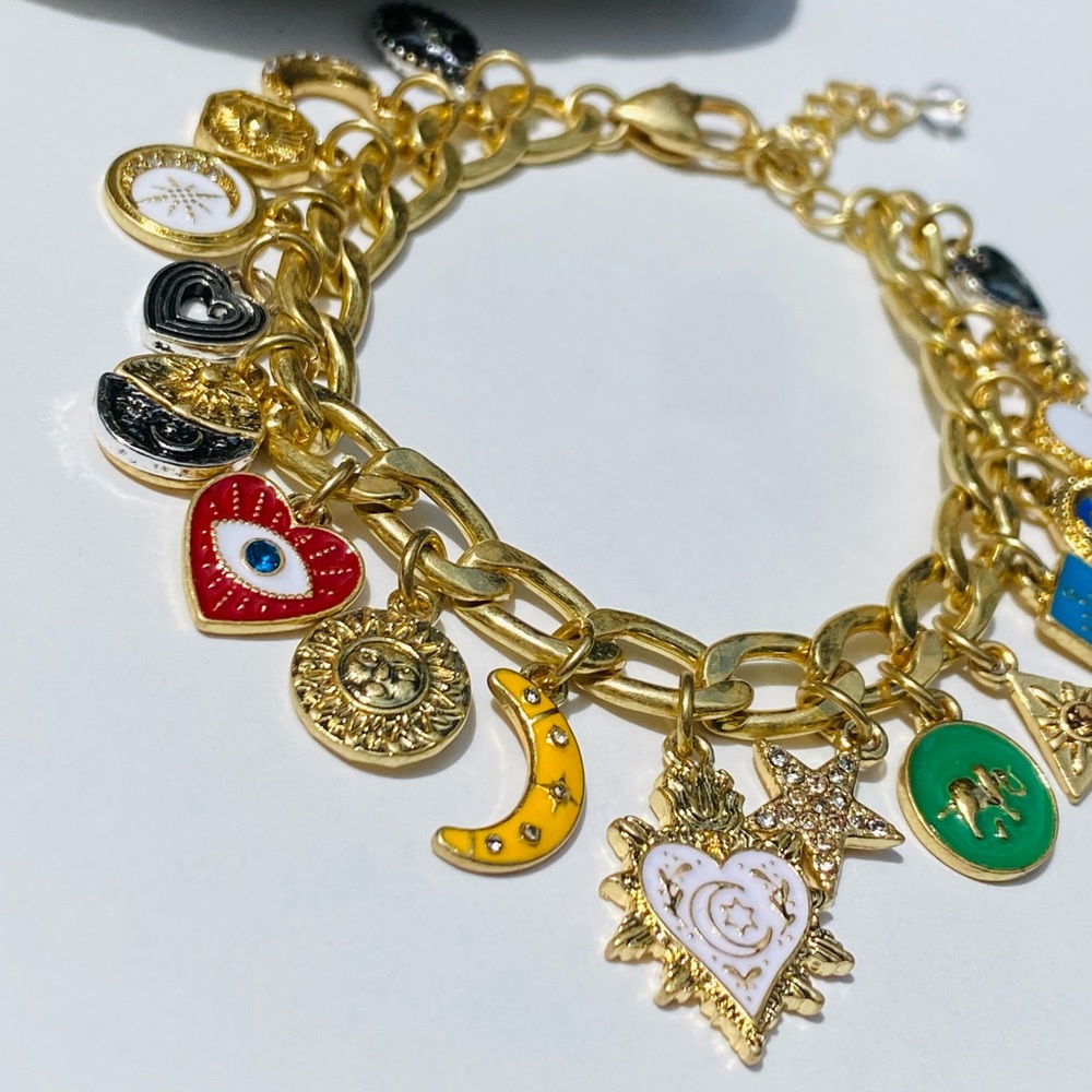 NEW Gold Charm Bracelet with Celestial Enamel Charms - Picture 5 of 6